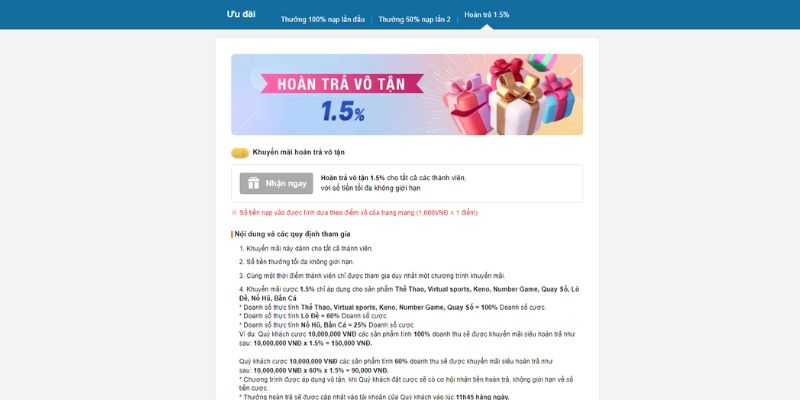 Khuyến mãi Kubet88 hoàn trả đến 1,5%